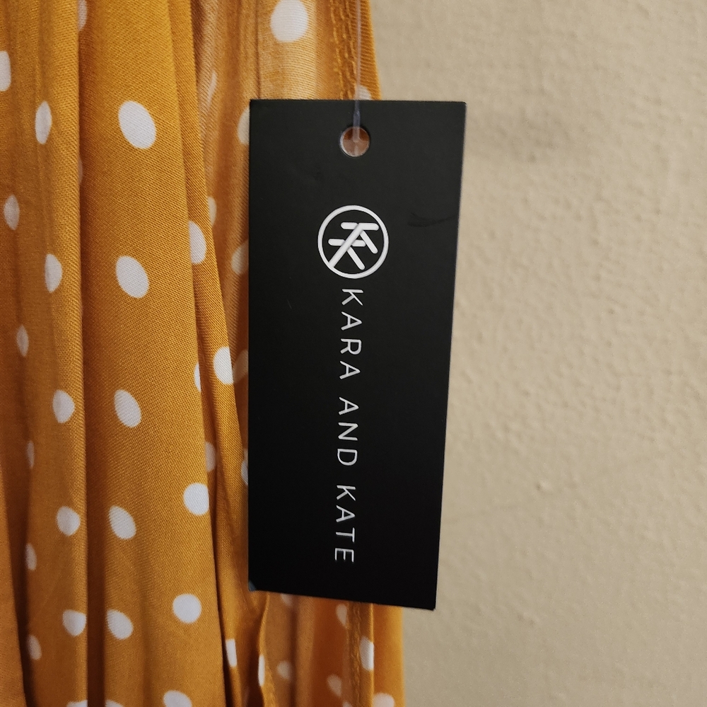 Charming mustard yellow & wh polka dot summer/fall dress! KARA & KATE. Sz L NWT - Picture 5 of 6